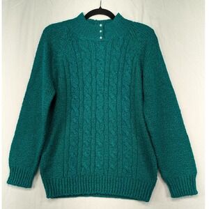 Jennifer Moore Teal Green Cable Knit Mock Neck Sweater Womens Medium